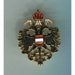 Doubleheaded eagle brooch in 24kt enamelled golden metal. Retro brooch. Dimensions 26x35 mm