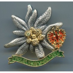 Tiroler Kaiserjäger Reg Badge.Abmessungen: 39x39 mm Oberfläche: Silber und Antik mit vergoldeten Details