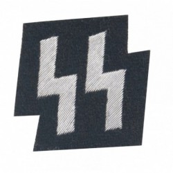 SS member runes pocket patch silver purl embroidery on black wool.