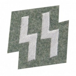 SS member runes pocket patch silver purl embroidery on green wool.