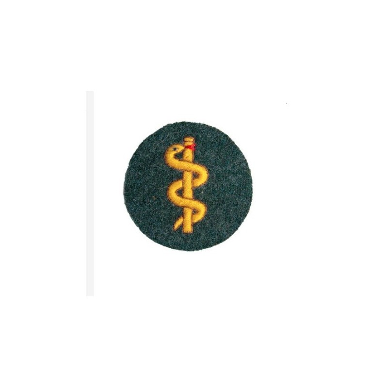 combat medic patch with Rod of Asclepius. Woven with natural threads on feldgrau wool