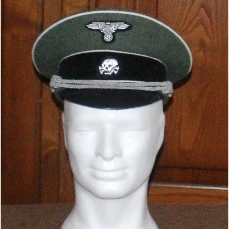 Waffen SS Officers Visor Cap in field grey wool with white piping